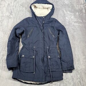 Aeropostale Women Medium Navy Blue Sherpa Lined Utility Parka Hooded Jacket